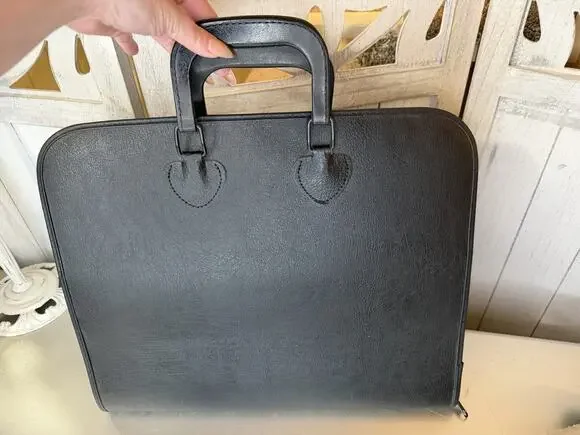 Vintage JM Joshua Meier Bokara Black Leather Portfolio Case Full Zip 16x13in