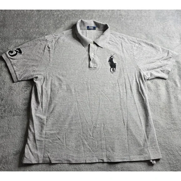Polo Ralph Lauren Big Pony Polo Shirt Mens 3XB 3XL XXXL Grey Preppy Rugby #3 Big