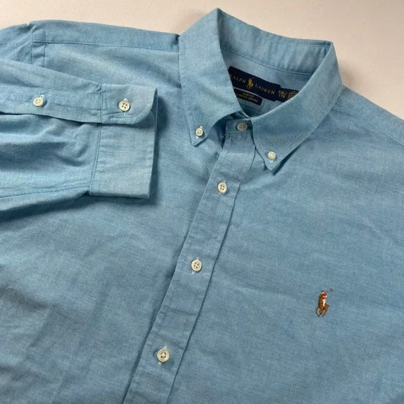 Polo Ralph Lauren Slim Fit Stretch Oxford Shirt Blue Mens XXL Long Sleeve EUC