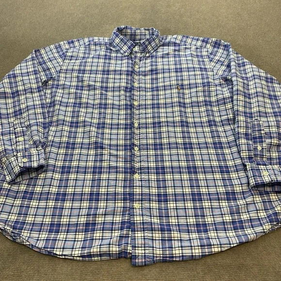 Polo Ralph Lauren Shirt Men 2XB Big Blue Plaid Button Down Classic Fit Pony Logo