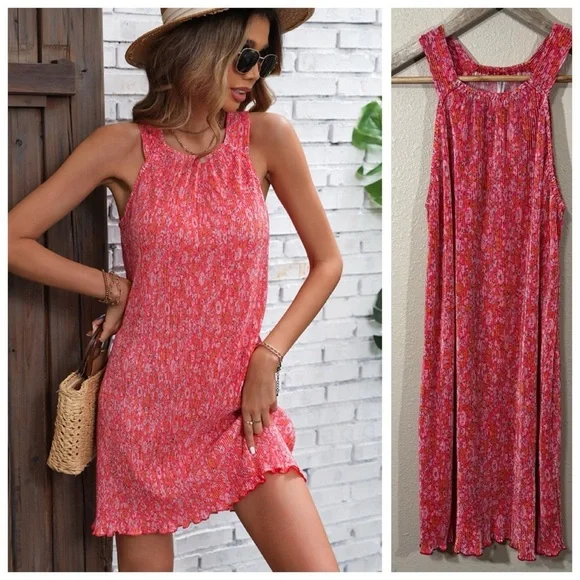 BeachSissi Pink Floral Sleeveless Dress Size M
