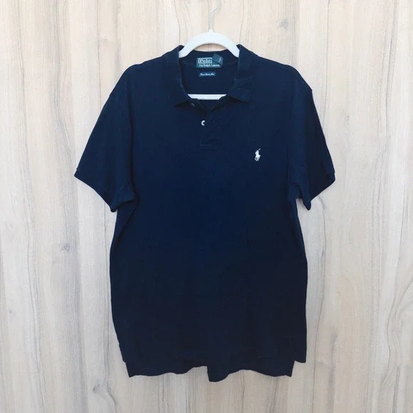 Polo Ralph Lauren Men Polo XL Navy Blue Pima Stretch Mesh Custom Fit