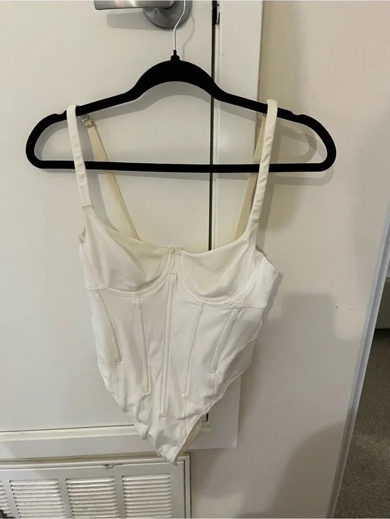 SKIMS Cream Front-Zip Shaping Bodysuit
