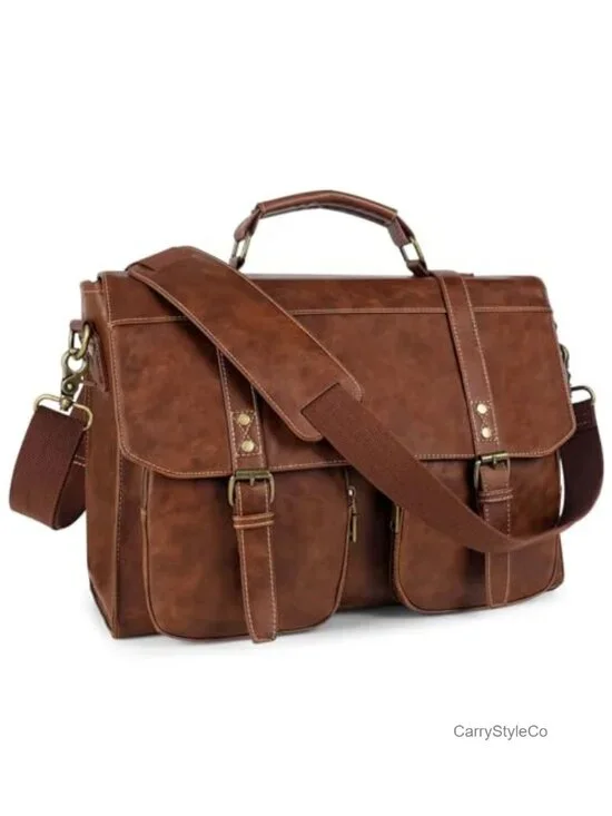 Vintage PU Leather Messenger Bag Briefcase 15.6