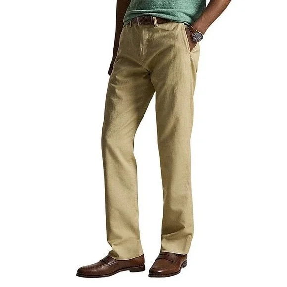 Polo Ralph Lauren Bedford Linen Cotton Straight Fit Pants Beige 34x30 NWT