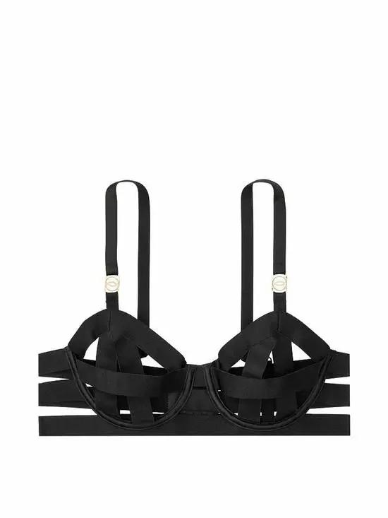 VICTORIA'S SECRET VERY SEXY UNLINED STRAPPY BALCONET BRA BLACK SIZE 34D (A50)
