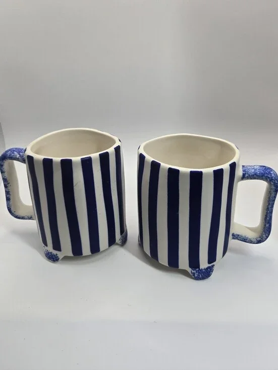 The Old Pottery Factory Striped Mugs Fun Gift Bright Unique