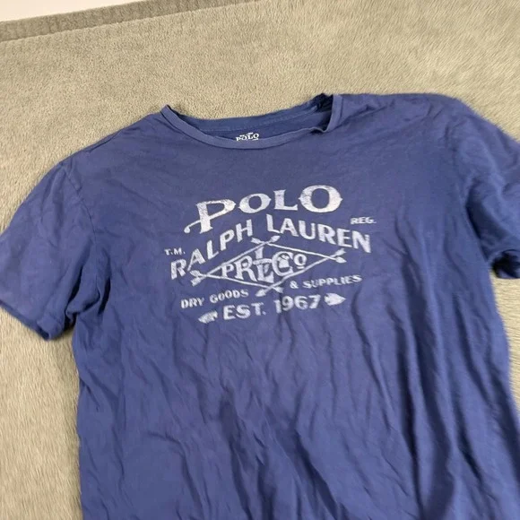 Polo Ralph Lauren Mens Graphic T-Shirt Blue Distressed Logo Est 1967 Large