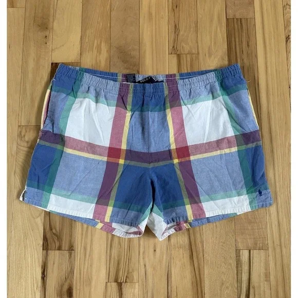 Polo‎ Sport Ralph Lauren Cotton Swim Trunks No Liner Mens XL Pastel Plaid VTG