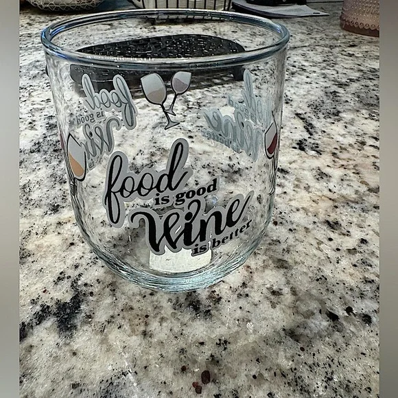Clear Glass Wine food is good wine is better Fun Design