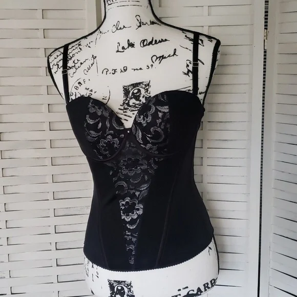 Vedette black padded bra strong adjustable lace corset 36D