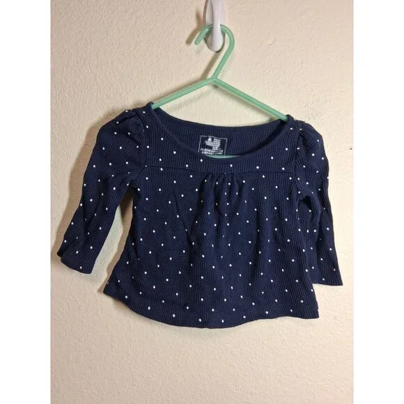 Baby Gap Long Sleeve T-Shirt Waffle Knit Infant Girls 3-6 Months Blue Polka dot