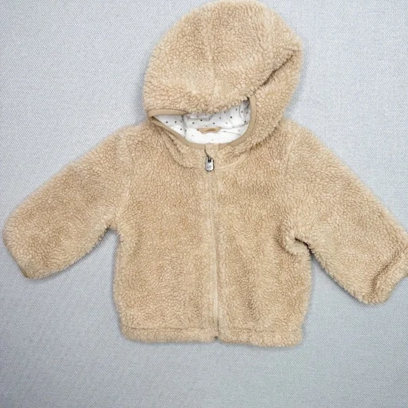 Baby Gap Sherpa Fuzzy Hooded Jacket Tan Hoodie Size 12-18‎ Months