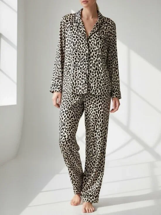 Kate Spade New York Leopard Print Pajama Set Women's Large Lounge Sleepwear