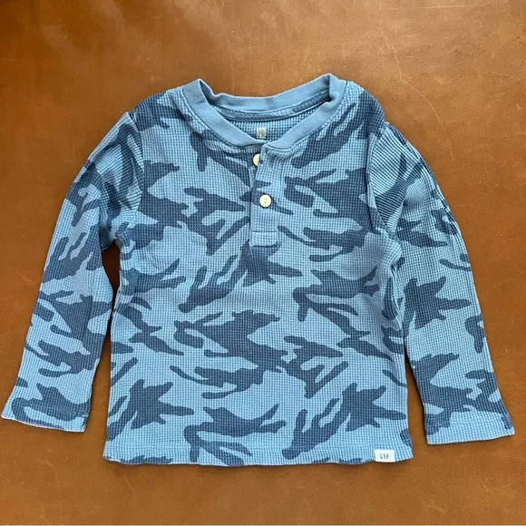 GAP Baby Blue Camouflage Thermal Cotton Henley, 3T