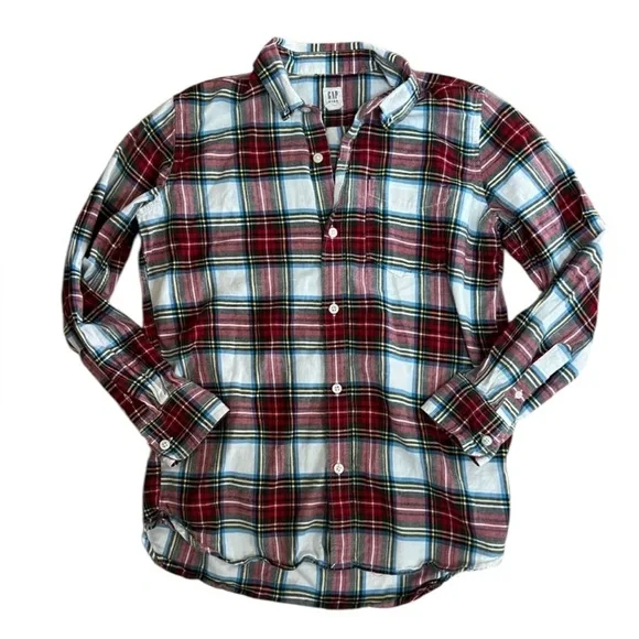 Gap Kids Boys Red‎ Cream Plaid Long Sleeve Button Down Shirt XL 12