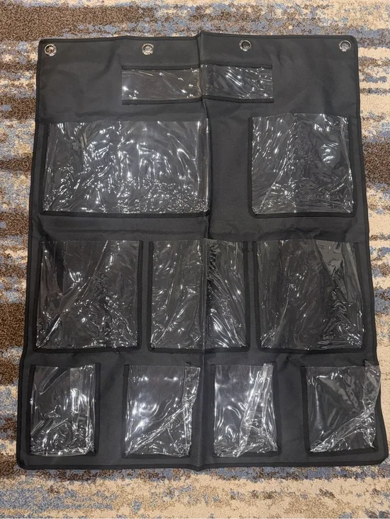 Black Clear-Pocket Cell Phone Accessories Organizer - Hanging Storage