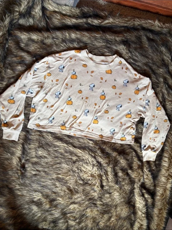 American Eagle Women’s Cropped Snoopy Pumpkin Pajama Top | Size M Fall Theme