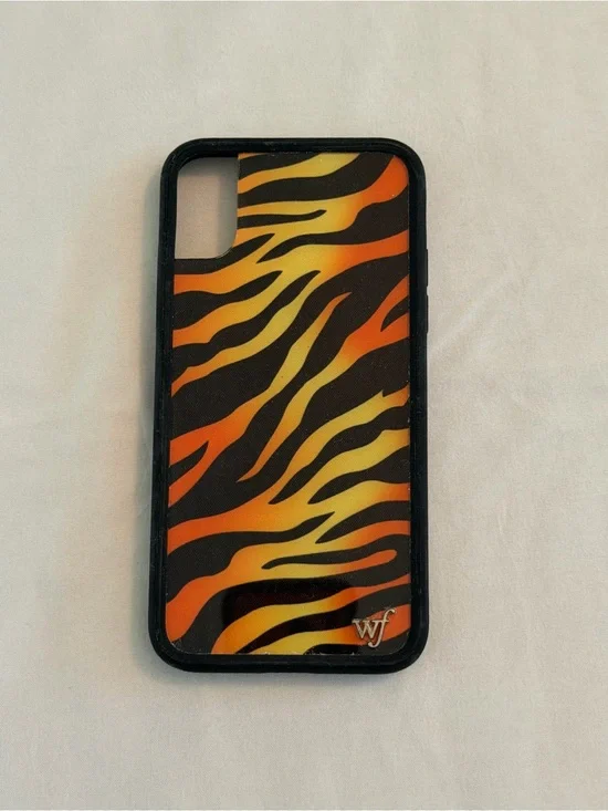iPhone XS Wildflower Orange and Black Tiger Stripe Phone Case