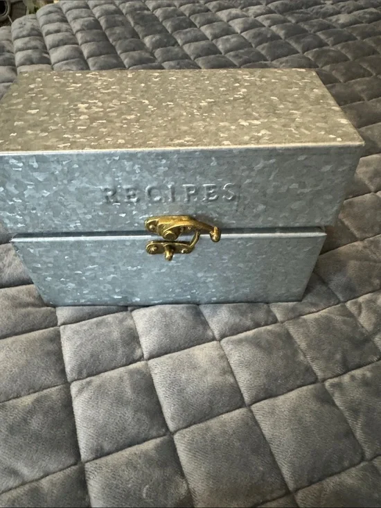 Hearth &hand Galvanized Metal Recipe Box with Brass Latch -silver gray