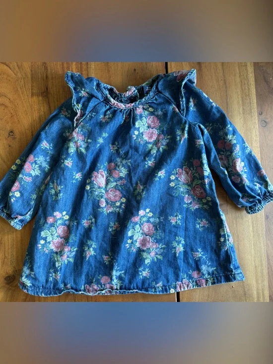 Baby Gap Denim Floral Long-Sleeve Dress