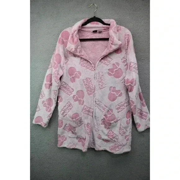 Disney Minnie Mouse Zip Plush Fleece Robe-Size Medium-Pockets