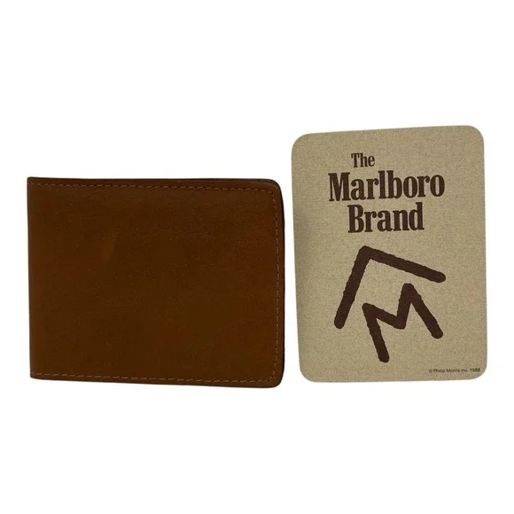 Vintage 1988 Marlboro‎ Man Genuine Leather Bifold Wallet Made in Brazil Brown
