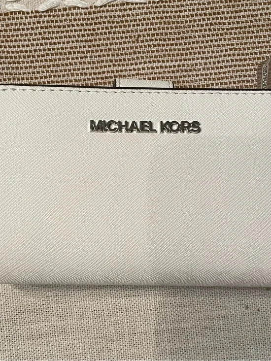 Michael Kors White Saffiano Leather Wallet with Silver Logo Accent