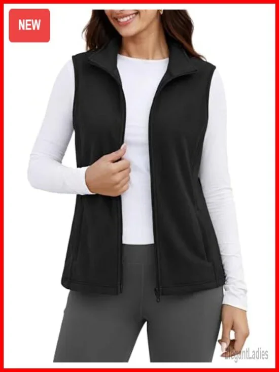 Women's Fleece Vest Sleeveless Outerwear Lightweight Zip Jacket with Pockets