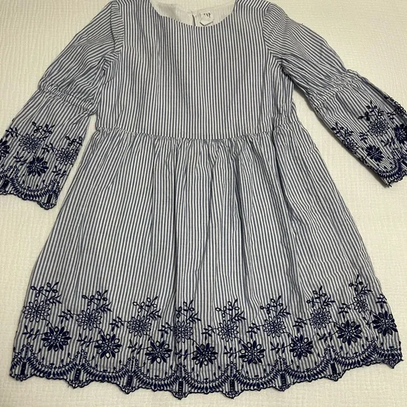 GAP Blue and White Striped Dress with Navy Embroidery