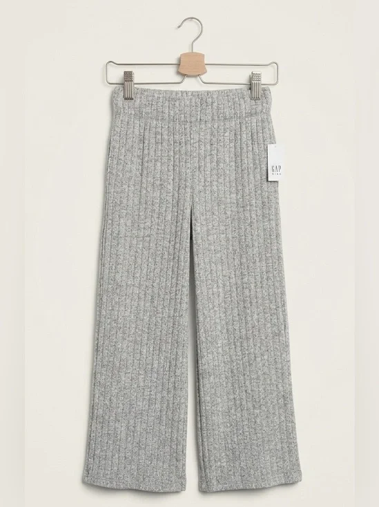 NWT GAP Kids Girls Light Heather Gray Ribbed Wide-Leg Pants - soft - size 6-7