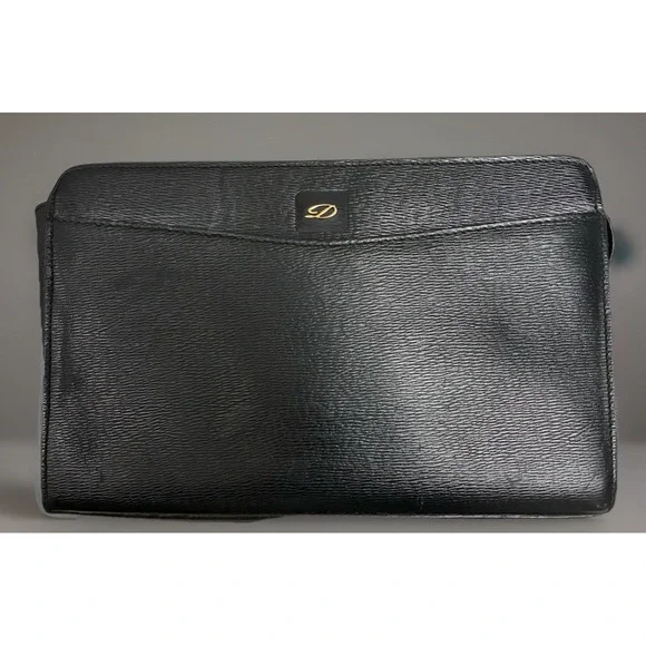 Vtg S.T. Dupont Paris Pouch Men's Black Textured Leather Carry All Bag *no strap