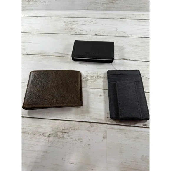 Mens‎ Wallet Bundle Brown Leather Bifold Slim Money Clip Card Holder Case 3pc