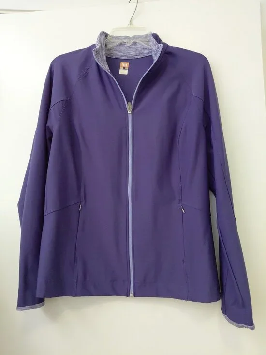 Lucy Tech Full Zip Athletic Track Jacket Vertical Zipper Pockets Large Purple