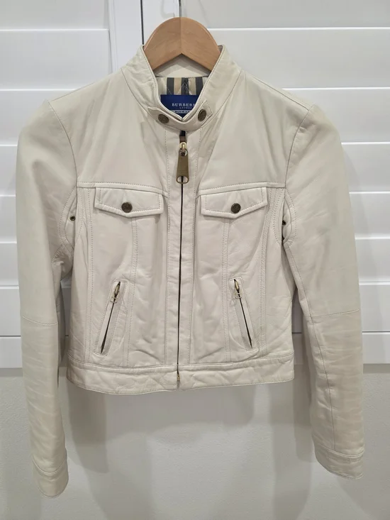 Burberry Cream Leather Moto Jacket with Gold Hardware