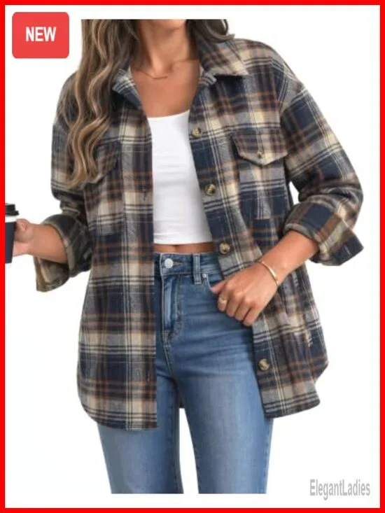Zeagoo Women's Flannel Plaid Shacket Long Sleeve Button Down Jacket Oversized