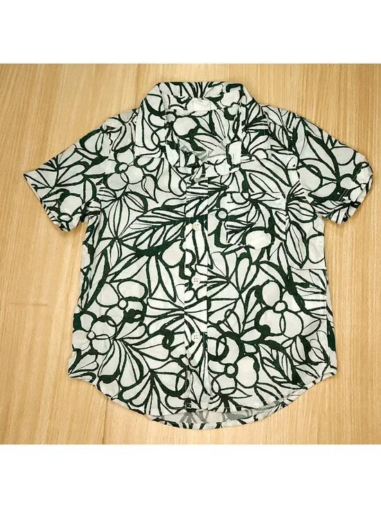 Baby Gap Boys Green White Floral Short Sleeve Button Down 2