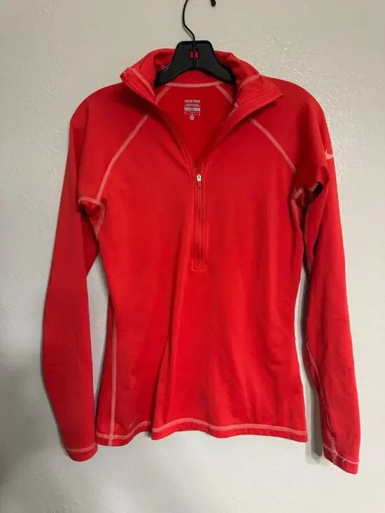 Nike Pro Women’s M Red Dri-FIT 1/2 Zip Running Training Pullover Thumbholes