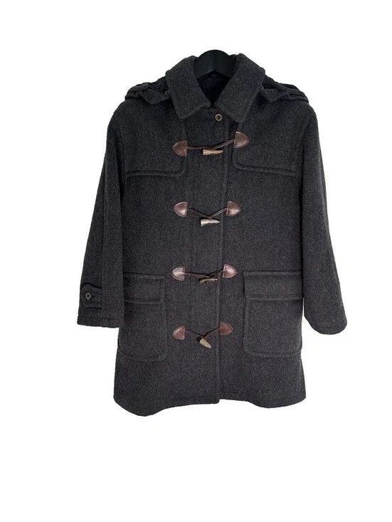BURBERRY LONDON Women's Gray Wool Blend Hooded Duffle Coat S Pre Owned