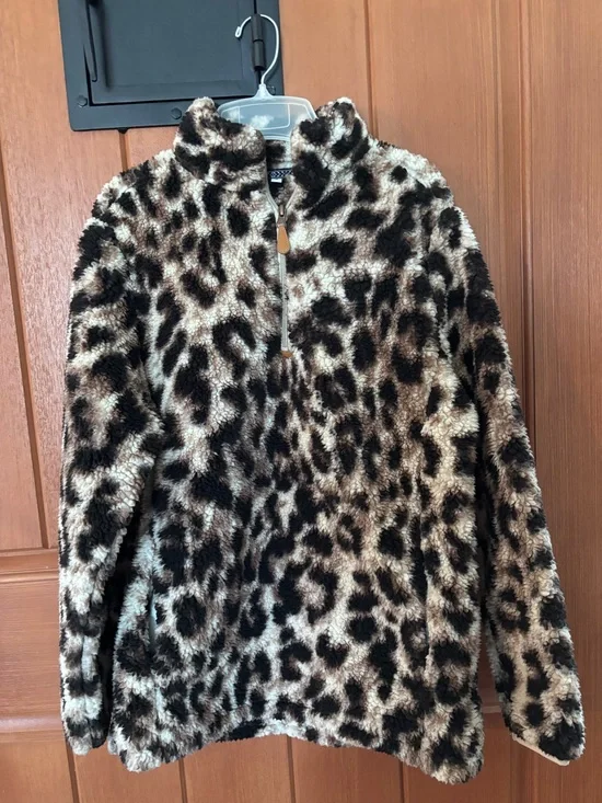Leopard-Print Teddy Quarter-Zip Jacket - Brown/Black