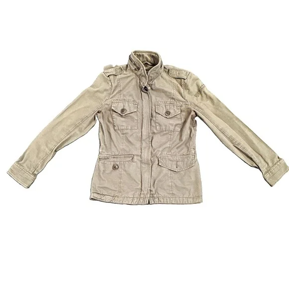 Vintage ABERCROMBIE & Fitch Women's Beige Military Jacket Button Front Pockets