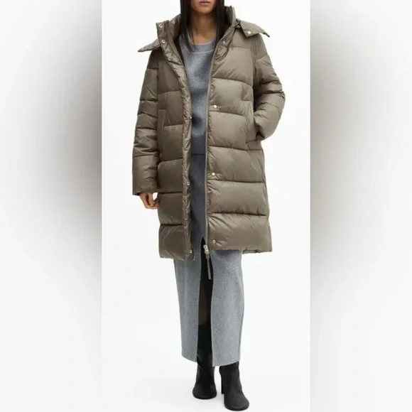 Women’s mango Green Puffer Coat Size XS Gorpcore Outdoor‎ Minimalist Hooded