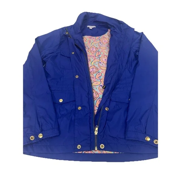 Peter Millar Women's Full Zip Lightweight Jacket Blue With Paisley Lining MEDIUM