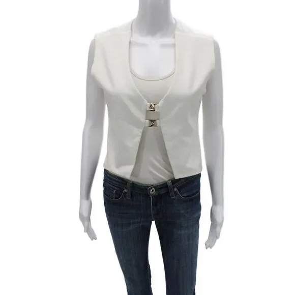 Boamar Womens Classic Sleeveless V Neck Buckle Vest White Size S