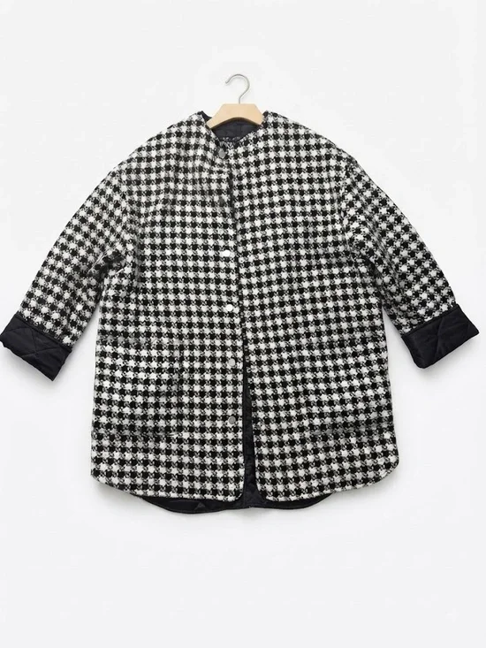 Zara Black & White Houndstooth Quilted Jacket - Size