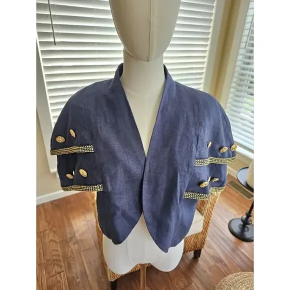 Vintage Charmade 100% Linen Open Blazer Jacket Women's‎ Size 11/12 Coastal