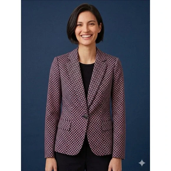 Michael Kors Womens Blazer Jacket Coat Circle Print In Navy/Red/White Size 6 EUC