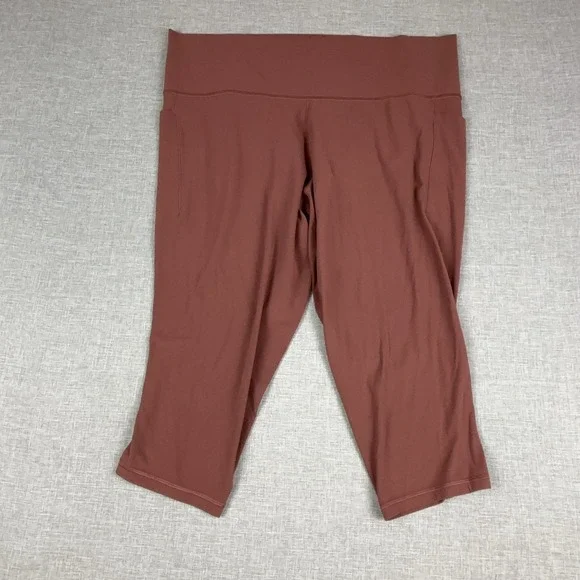 Athleta Capri Leggings Womens 3X Brown Salutation Stash Pocket II Yoga Gym