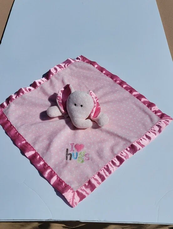 Carter's Just One Year elephant rattle toy Baby girl lovey I love Hugs pink dots