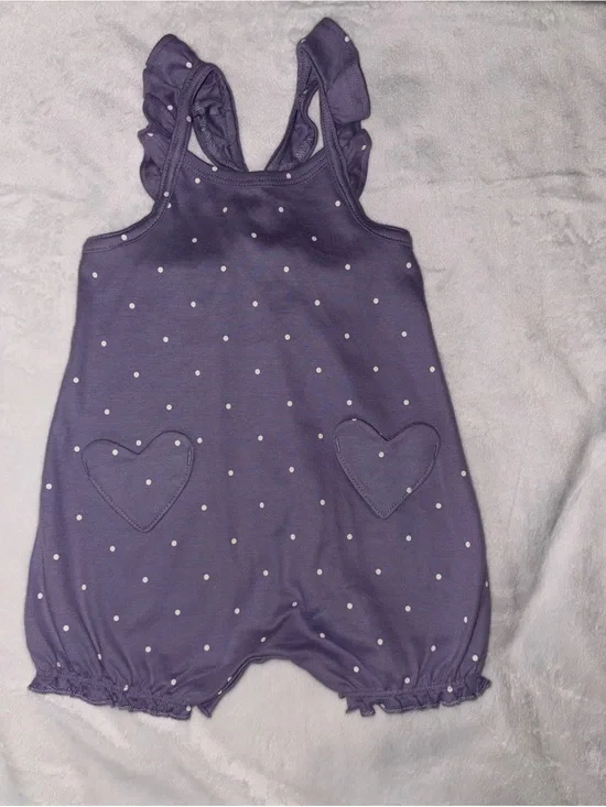 Purple Polka Dot Heart Pocket Romper - Baby